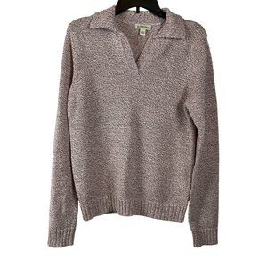 St. Johns Bay Women Beige Pullover Long Sleeves Ribbed Hem Sweater M